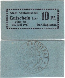 ZANIEMYŚL - SANTOMISCHEL 10 FENIGÓW do 30.VI.1917 niebieski