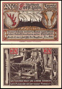 ZASIEKI - FORST, 20 FENIGÓW 1.VII.1921, Tkacz