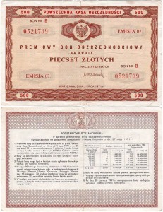 Premiowy Bon Oszczędnościowy, 500 Złotych 1.7.1971, Emisja 7, Seria B