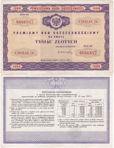 Premiowy Bon Oszczędnościowy, 1000 Złotych 1.7.1971, Emisja 6