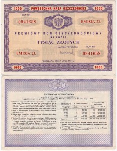 Premiowy Bon Oszczędnościowy, 1000 Złotych 1.7.1971, Emisja 23