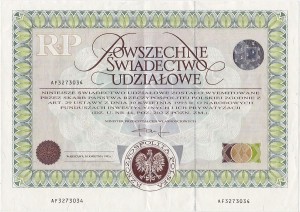 RP – POWSZECHNE ŚWIADECTWO UDZIAŁOWE 500 ZŁOTYCH 10.4.1995, Seria AF