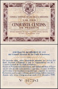 ANDORA 50 CENTIMIS 1936 Pick 5