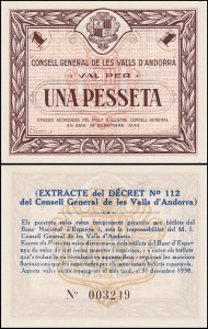 ANDORA 1 PESETA 1936 Pick 6