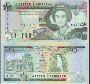 KARAIBY WSCHODNIE, M - MONTSERRAT, 5 DOLLARS (1993) Pick 26m