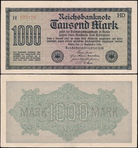 NIEMCY, 1000 MARK 1922, nr.czerw.., X, 6 cyfr, znak fir.HD, Pick 76c2