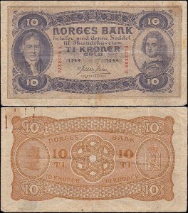 NORWEGIA, 10 KRONER 1944 Pick 8c