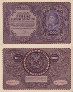 POLSKA, 1000 MAREK POLSKICH 23.8.1919, I SERJA AF, Parch. 71b