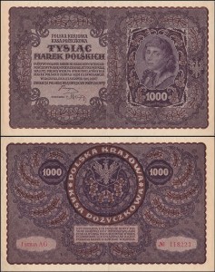 POLSKA, 1000 MAREK POLSKICH 23.8.1919, I SERJA AG, Parch. 71b