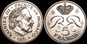 Monako, 5 Francs 1982, KM 150