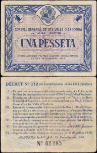 ANDORA 1 PESSETA 1936, I Emisja, Pick 1