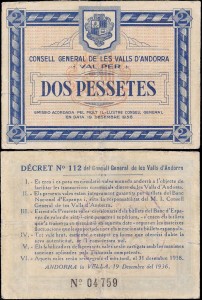 ANDORA 2 PESSETES 1936, I Emisja, Pick 2