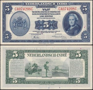 HOLENDERSKIE INDIE WSCHODNIE, 5 GULDEN 1943 Pick 113a