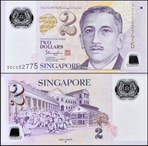 SINGAPUR, 2 DOLLARS (2006-2015) odwrócony trójkąt pod EDUCATION, Pick 46