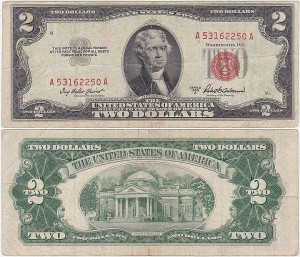 STANY ZJEDNOCZONE 2 DOLLARS 1953A, Seria A A, Red Seal, Pick 380a