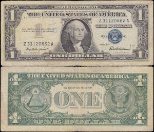 STANY ZJEDNOCZONE 1 DOLLAR 1957, Silver Certyficate Blue Seal, dost. Ser Z - A, Pick 419