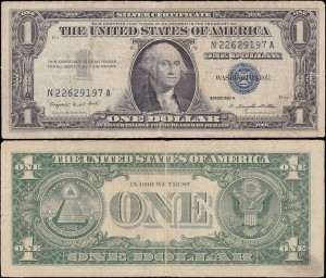 STANY ZJEDNOCZONE 1 DOLLAR 1957 A, Silver Certyficate Blue Seal, Ser N, Pick 419a