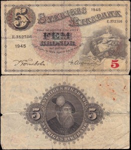 SZWECJA 5 KRONOR 1945 Pick 33ab3
