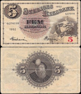 SZWECJA 5 KRONOR 1952 Pick 33ai6