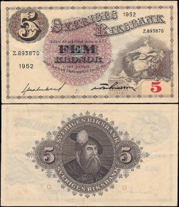 SZWECJA 5 KRONOR 1952 Pick 33ai17
