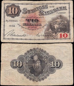 SZWECJA 10 KRONOR 1938, podpisy nienot. w banknote.ws Pick 34u