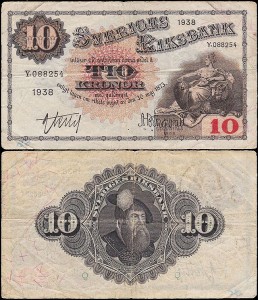 SZWECJA 10 KRONOR 1938, jak 34u2 ale drugi podpis Inny, Pick 34u