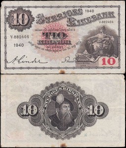 SZWECJA 10 KRONOR 1940 Pick 34w2