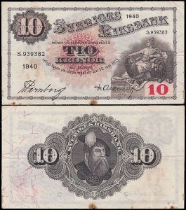 SZWECJA 10 KRONOR 1940, podpisy nienot. w banknote.ws, Pick 34w