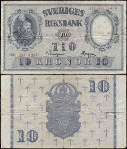 SZWECJA 10 KRONOR 1951, podpisy nienot. W banknote.ws, Pick 40l