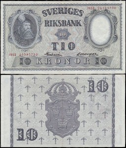 SZWECJA 10 KRONOR 1952 Pick 40m3