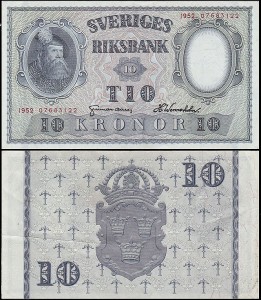 SZWECJA 10 KRONOR 1952, jak 40m7 ale drugi podpis Inny, Pick 40m7