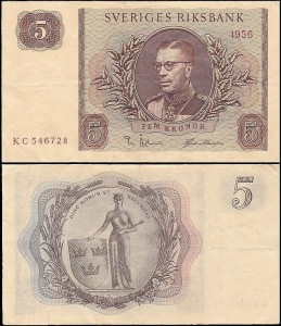 SZWECJA 5 KRONOR 1956 Pick 42c