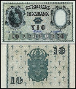 SZWECJA 10 KRONOR 1953, podpisy nienot. w banknote.ws, Pick 43a1