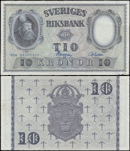 SZWECJA 10 KRONOR 1954, podpisy nienot. W banknote.ws, Pick 43b