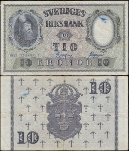 SZWECJA 10 KRONOR 1955, podpisy nienot. W banknote.ws,  Pick 43c
