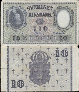 SZWECJA 10 KRONOR 1956, jak 43d5 ale drugi podpis Inny, Pick 43d5