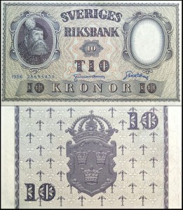 SZWECJA 10 KRONOR 1956 Pick 43d12