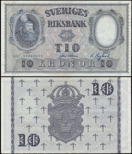 SZWECJA 10 KRONOR 1957 jak 43e5 ale drugi podpis Inny, Pick 43e5