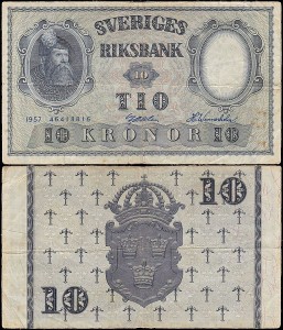 SZWECJA 10 KRONOR 1957 jak 43e6 ale drugi podpis Inny, Pick 43e6