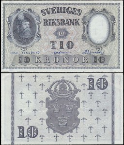 SZWECJA 10 KRONOR 1958, jak 43f1 ale drugi podpis Inny, Pick 43f1