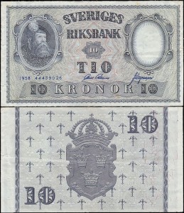 SZWECJA 10 KRONOR 1958, jak 43f12 ale drugi podpis Inny, Pick 43f12