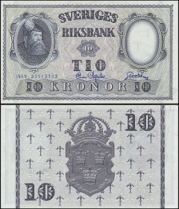 SZWECJA 10 KRONOR 1959, jak 43g2 ale drugi podpis Inny, Pick 43g2