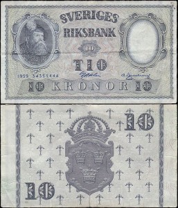 SZWECJA 10 KRONOR 1959, jak 43g15 ale drugi podpis Inny, Pick 43g15