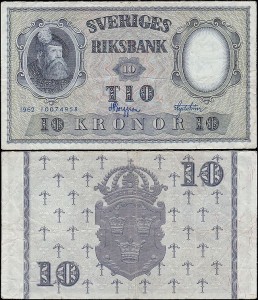 SZWECJA 10 KRONOR 1962 Pick 43i1