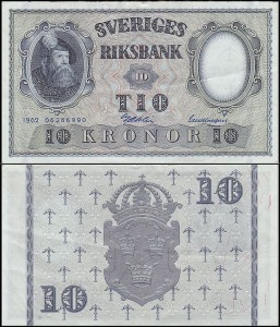 SZWECJA 10 KRONOR 1962, jak 43i2 ale drugi podpis Inny, Pick 43i2