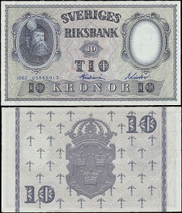 SZWECJA 10 KRONOR 1962, jak 43i4 ale drugi podpis Inny, Pick 43i4