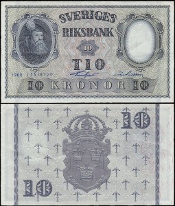 SZWECJA 10 KRONOR 1962, jak 43i7 ale drugi podpis Inny, Pick 43i7