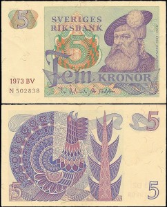 SZWECJA 5 KRONOR 1973, litera BV po dacie Pick 51c