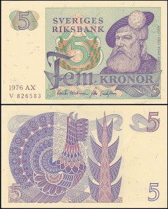 SZWECJA 5 KRONOR 1976, litera AX po dacie Pick 51c
