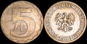 Polska, 5 Złotych 1980, Nominał, Stan III